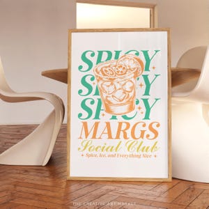 Spicy margaritas cocktail wall art print, colorful bar cart poster, trendy kitchen decor, retro margarita wall print, preppy cheers wall art