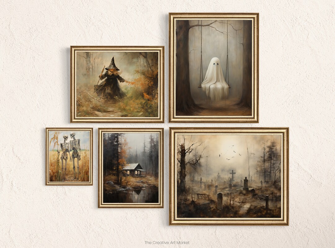Halloween Wall Art Set of 5 Creepy Vintage Printable Art - Etsy Nederland