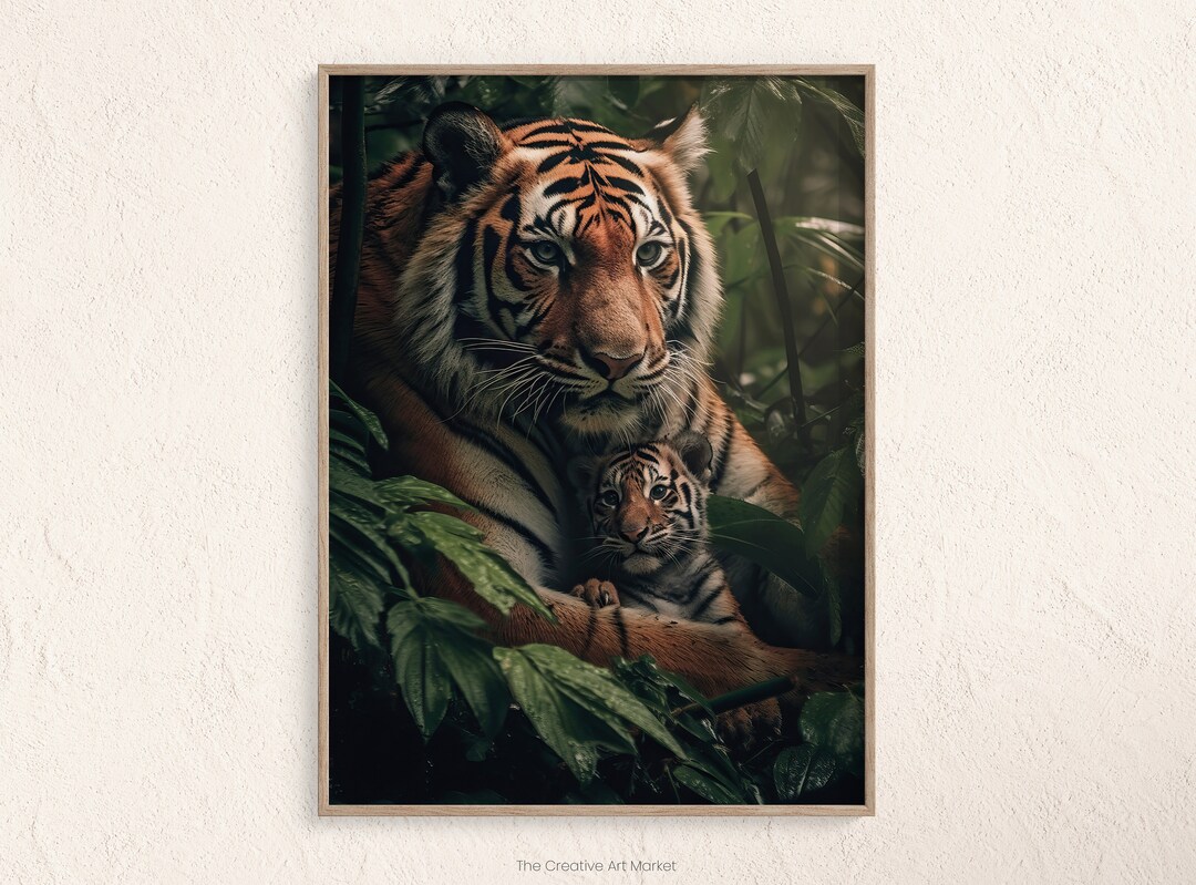 Tiger Poster Wildlife Wall Art Tiger and Cub Wall Decor Etsy