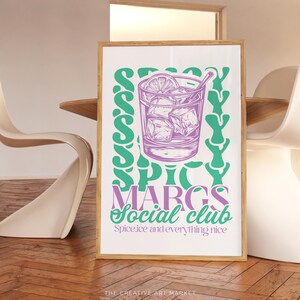 Spicy margaritas cocktail wall art print, colorful bar cart poster, trendy kitchen decor, retro margarita wall print, preppy cheers wall art