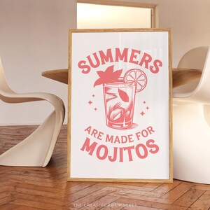 Mojitos cocktail wall art print, colorful bar cart poster, trendy kitchen decor, retro Mojito wall print, preppy cheers wall art