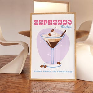Espresso Martini cocktail wall art print, colorful bar cart poster, trendy kitchen decor, retro social club wall print, preppy cheers art