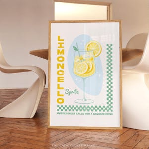 Limoncello Spritz cocktail wall art print, colorful bar cart poster, trendy kitchen decor, retro drink wall print, preppy cheers wall art