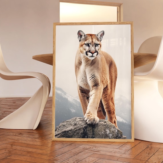 Puma Poster Large Mountain Lion Art Print Wildlife Photography Wall Art  Mountain Landscape Wall Décor Puma Close up Nature Poster Print