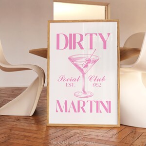 Dirty Martini cocktail wall art print, colorful bar cart poster, trendy kitchen decor, retro social club wall print, preppy cheers wall art