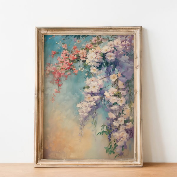 Vintage Floral Impressionist Painting Romantic Botanical Flower Art Print Abstract Pastel Colored Art Piece French Impressionist Painting