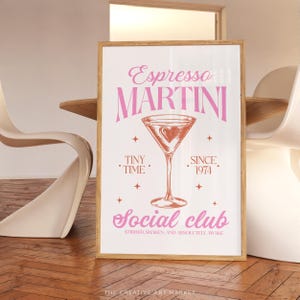Impressão de arte de parede de coquetel Espresso Martini, pôster colorido de carrinho de bar, decoração de cozinha moderna, impressão de parede de clube social retrô, arte de bebida elegante