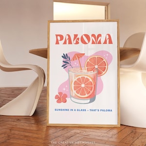 Paloma cocktail wall art print, colorful bar cart poster, trendy kitchen decor, retro paloma wall print, preppy cheers wall art
