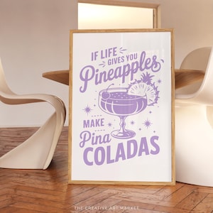 Pina coladas cocktail wall art print, colorful bar cart poster, trendy kitchen decor, retro pina coladas wall print, preppy cheers wall art