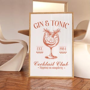 Gin and Tonic cocktail wall art print, colorful bar cart poster, trendy kitchen decor, retro Gin cocktail wall print, preppy cheers wall art