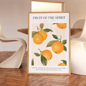 Fruit Of The Spirit Trendy Wall Art Unique Bible Verse Poster Galatians 5:22-23 Art Print Modern Christian Room Decor Rustic Orange Painting