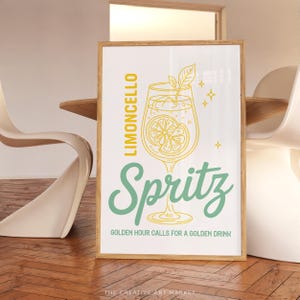 Limoncello Spritz cocktail wall art print, colorful bar cart poster, trendy kitchen decor, retro drink wall print, preppy cheers wall art