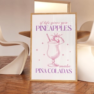 Pina coladas cocktail wall art print, colorful bar cart poster, trendy kitchen decor, retro pina coladas wall print, preppy cheers wall art