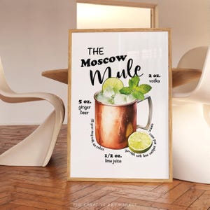 Cocktail recipe wall art print, modern kitchen bar decor, minimalist cocktail poster, trendy alcohol print, signature drink wall art