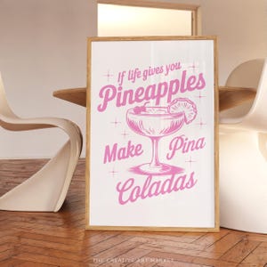 Pina coladas cocktail wall art print, colorful bar cart poster, trendy kitchen decor, retro pina coladas wall print, preppy cheers wall art