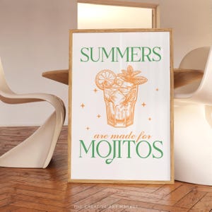 Mojitos cocktail wall art print, colorful bar cart poster, trendy kitchen decor, retro Mojito wall print, preppy cheers wall art