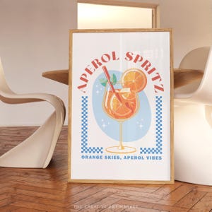 Aperol spritz cocktail wall art print, colorful bar cart poster, trendy kitchen decor, retro Aperol spritz wall print, preppy cheers art