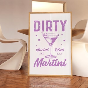 Dirty Martini cocktail wall art print, colorful bar cart poster, trendy kitchen decor, retro social club wall print, preppy cheers wall art