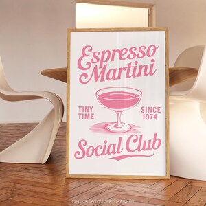 Espresso Martini cocktail wall art print, colorful bar cart poster, trendy kitchen decor, retro social club wall print, preppy tiny time art