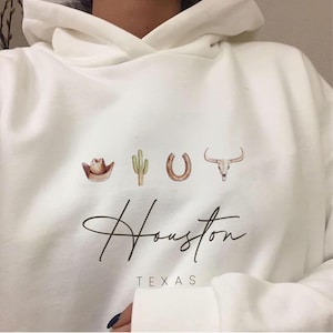 Houston Texas Hoodie Cute Texas State Hoodie Trendy American Graphic Pullover Texas Cowboy Apparel Texas Country Classic Jumper Hoodie