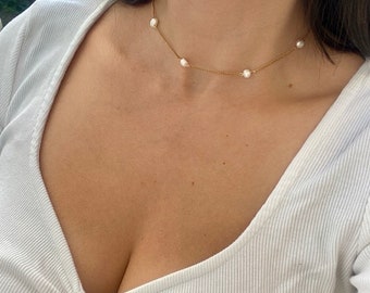 Collier de perles d’eau douce  | acier inoxydable | doré