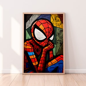Picasso Style Spider-Man Poster | Abstract Superhero Wall Art | Unique Gift for Comic and Art Lovers