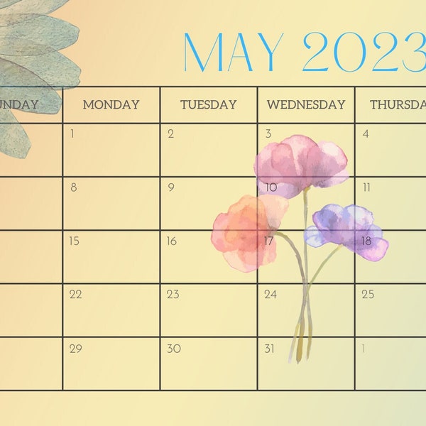 May 2023 Calendar Etsy