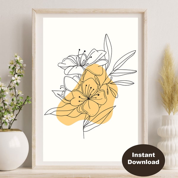 Printable Flower Line Wall Art, SVG and PDF, Set Of 3 Prints, Floral Print, Flower Wall Art, Minimal Floral Prints - A4/A5/Letter