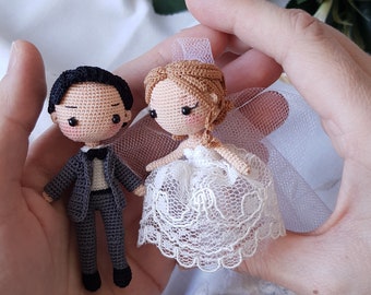 miniature amigurumi bride and groom (6-7 cm) , handmade doll