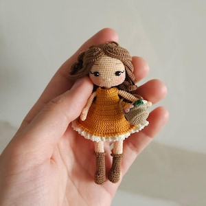 Miniature amigurumi doll , flowers bag , handmade doll
