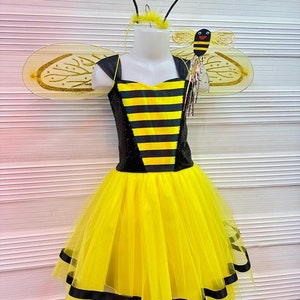 Bee Halloween Costume, Bee Outfit Birthday Dress for Girls,Tutu Dress Costume and Antennae Hair Bows