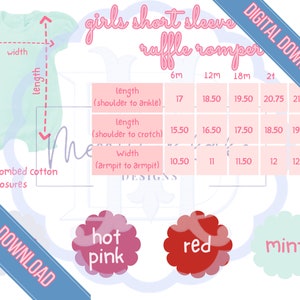 Blanks Boutique Girls Short Sleeve Ruffle Romper Color Chart Size Chart Template Embroidery Resource Blank Shirt