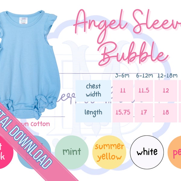 Arb Blanks Angel Sleeve Bubble Color Size Chart Mockup