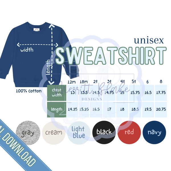 Blanks Boutique Unisex Sweatshirt Farb-Größentabelle