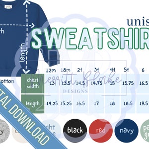 Blanks Boutique Unisex Sweatshirt Color Size Chart