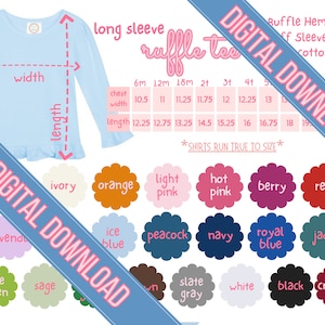 Blanks Boutique Girls Long Sleeve Ruffle Shirt Color Chart Size Chart Template Embroidery Resource Blank Shirt