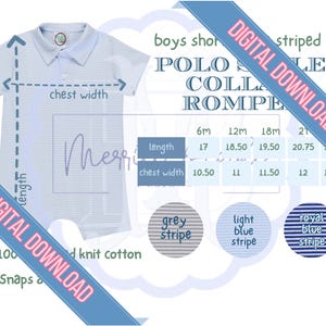 Blanks Boutique Blank jongens poloshirt met korte mouwen, gestreept, kraag, romper, kleurenkaart, sjabloon Maattabel Borduurhulpmiddel