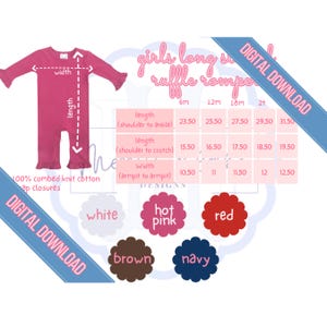 Blanks Boutique Girls Long Sleeve Ruffle Romper Color Chart Size Chart Template Embroidery Resource Blank Shirt