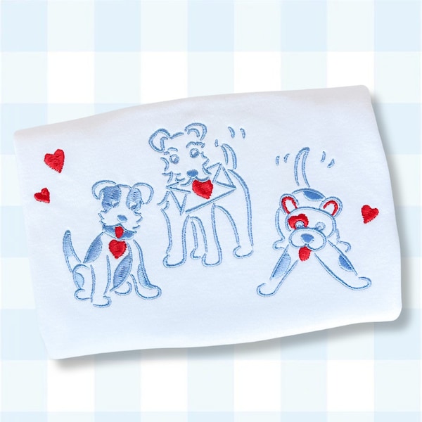TBBC Inspired Pen Pal Puppies Embroidery Design Valentines Day
