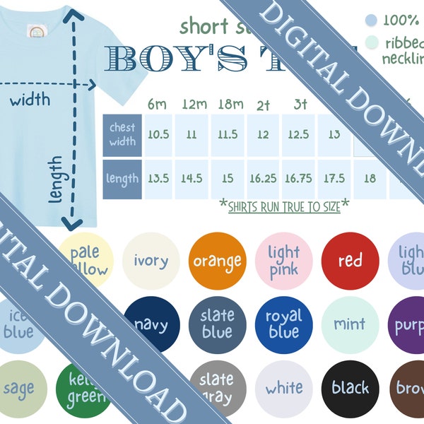 Blanks Boutique Boys Short Sleeve Shirt Color Chart Size Chart Template Embroidery Resource Blank Shirt