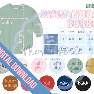 Blanks Boutique Unisex Bubble Sweatshirt Romper Color Chart Size Chart Template Embroidery Resource Blank Shirt
