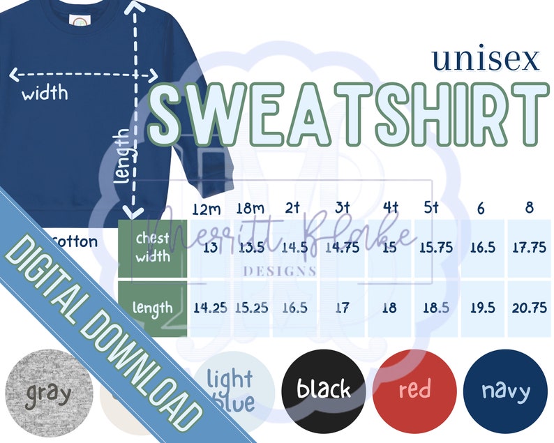 Blanks Boutique Unisex Sweatshirt Color Size Chart Etsy
