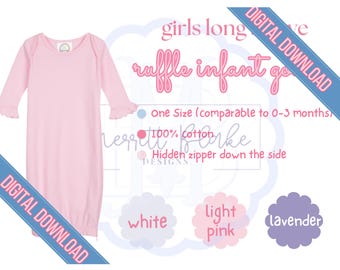 Blanks Boutique Blank Girls Ruffle Gown Infant Color Chart Size Chart Template Embroidery Resource