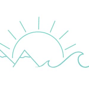Mountains into Wave and Sun Decal - Ocean Decal -  Wave Decal -  Sun Decal - Beach Vinyl Decal  - Ocean Sticker - Beach Vibes Decal