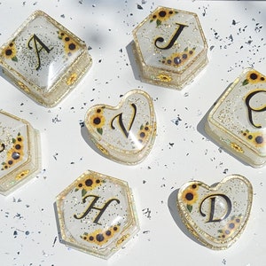 Unique sunflower initial trinket box, Sunflower design with bling sunflowers and tons of glitter, Special gift, hand crafted
