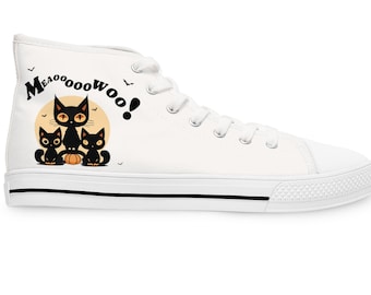 Zapatos de lona de caña alta con diseño de gato y calabaza para Halloween