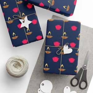 Diwali Wrapping Papers - Diya and Lotus Designs, Festive Gift Wrap, Indian Festival Decor, Desi, Diwali, Gift wrapping paper, Diwali Gifts