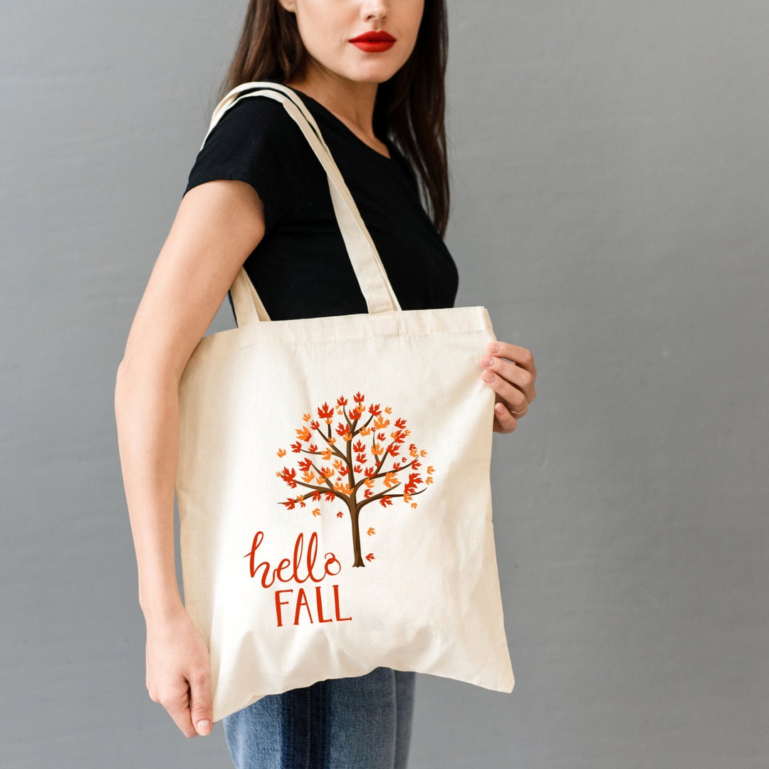 Hello Fall Canvas Tote Bag: Autumn Tree Shoulder Bag - Etsy