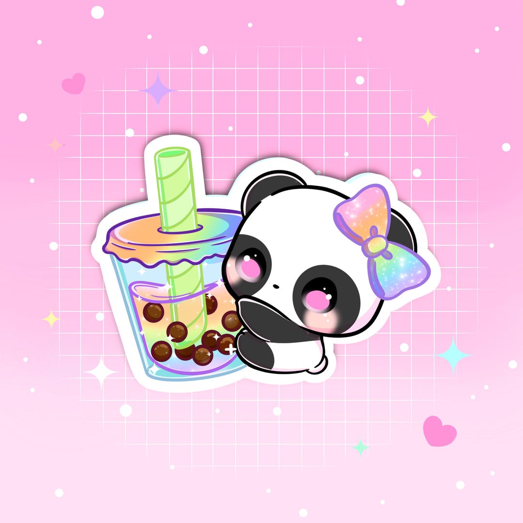 Kawaii Cute Boba Tea Rainbow Panda Vinyl Sticker | Animal Stickers ...