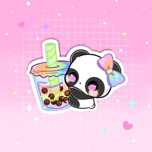 Sticker panda arc-en-ciel kawaii mignon thé Boba | Stickers animaux | Stickers pour ordinateur portable | Autocollants kawaii | Stickers mignons
